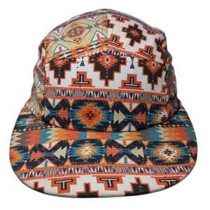 PUGS 5 Panel Orange Blue White Hat One Size Southwest Geometric All Over Print